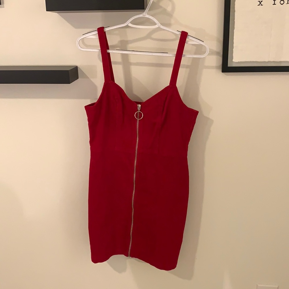 H&M Divide Red, Zip Up, Corduroy Mini Dress - NWT